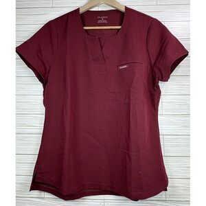JAANUU Womens Medium Wine Red Relaxed 1-Pocket Scrub Top Medical‎ Style J96173
